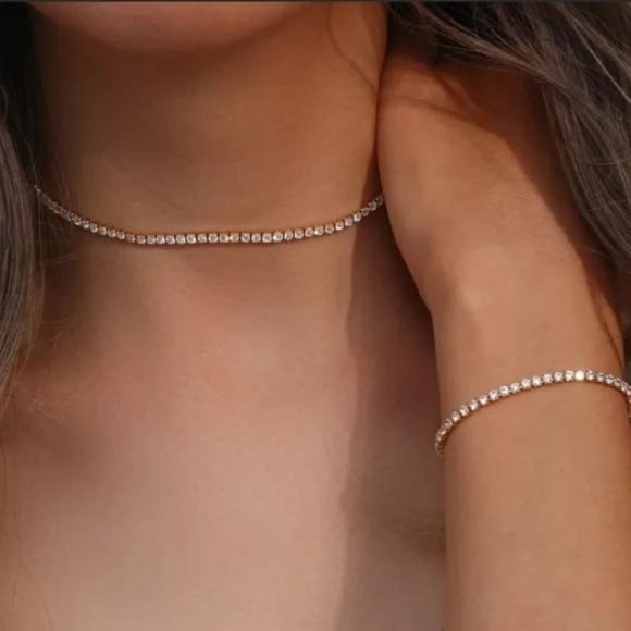 NEW 14K GOLD TENNIS CHAIN DIAMOND CHOKER NECKLACE, NICE NECKLACE, CUTE NECKLACE - Picture 2 of 6